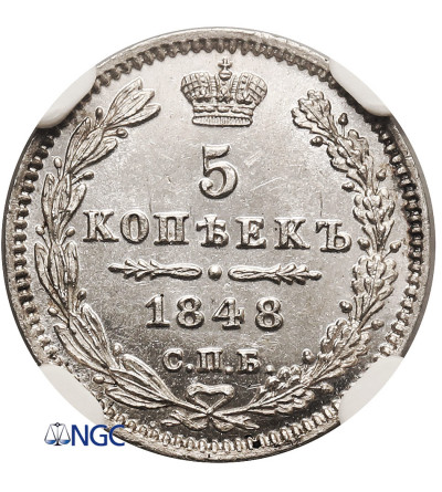Russia, Nicholas I 1826-1855. 5 Kopeks 1848 HI, St. Petersburg - NGC MS 64