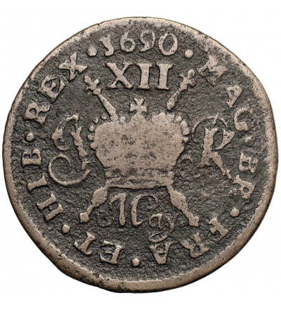 Irlandia, Jakub II (1685-1701). 12 pensów 1690, ,,Gun money"