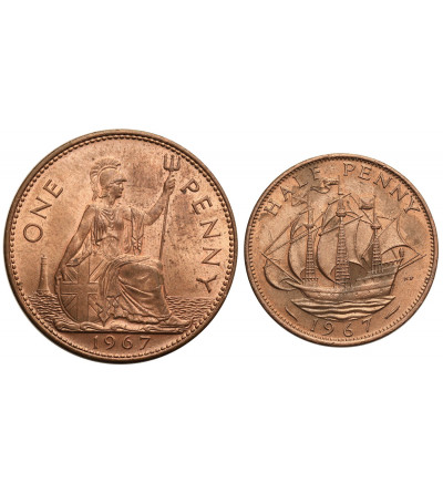 Great Britain, Elizabeth II (1952-2022). Set of 1/2 Penny and 1 Penny 1967