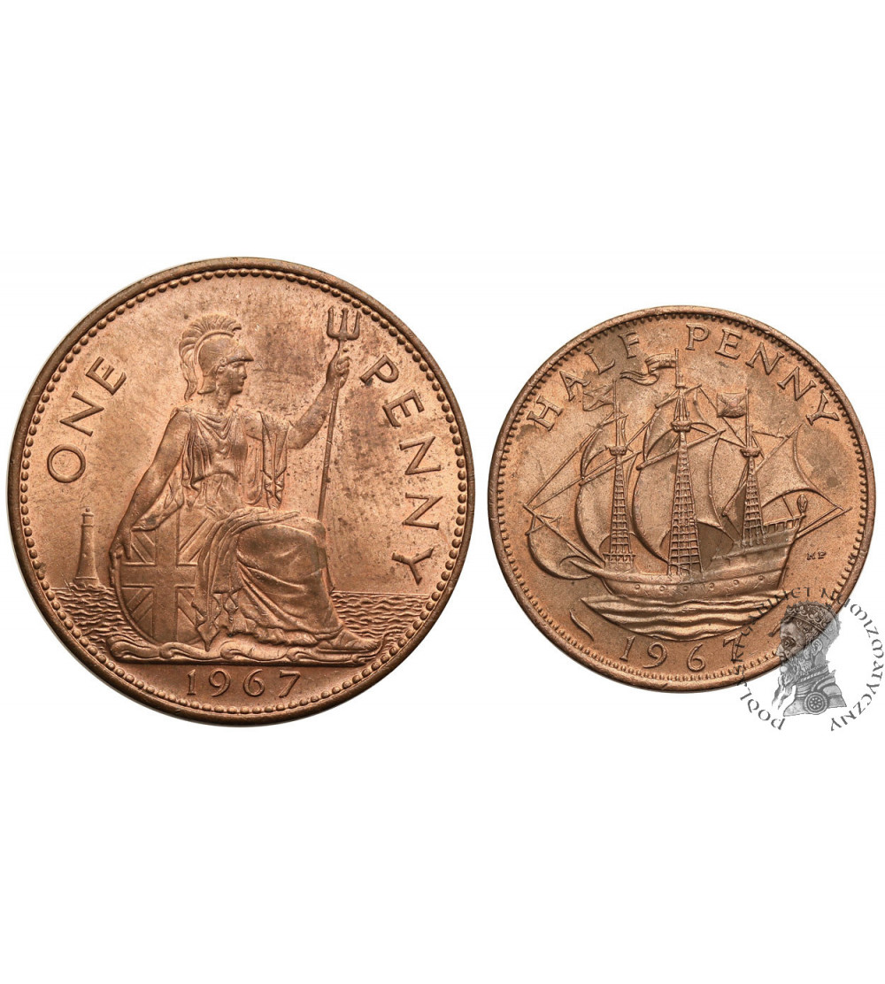 Great Britain, Elizabeth II (1952-2022). Set of 1/2 Penny and 1 Penny 1967