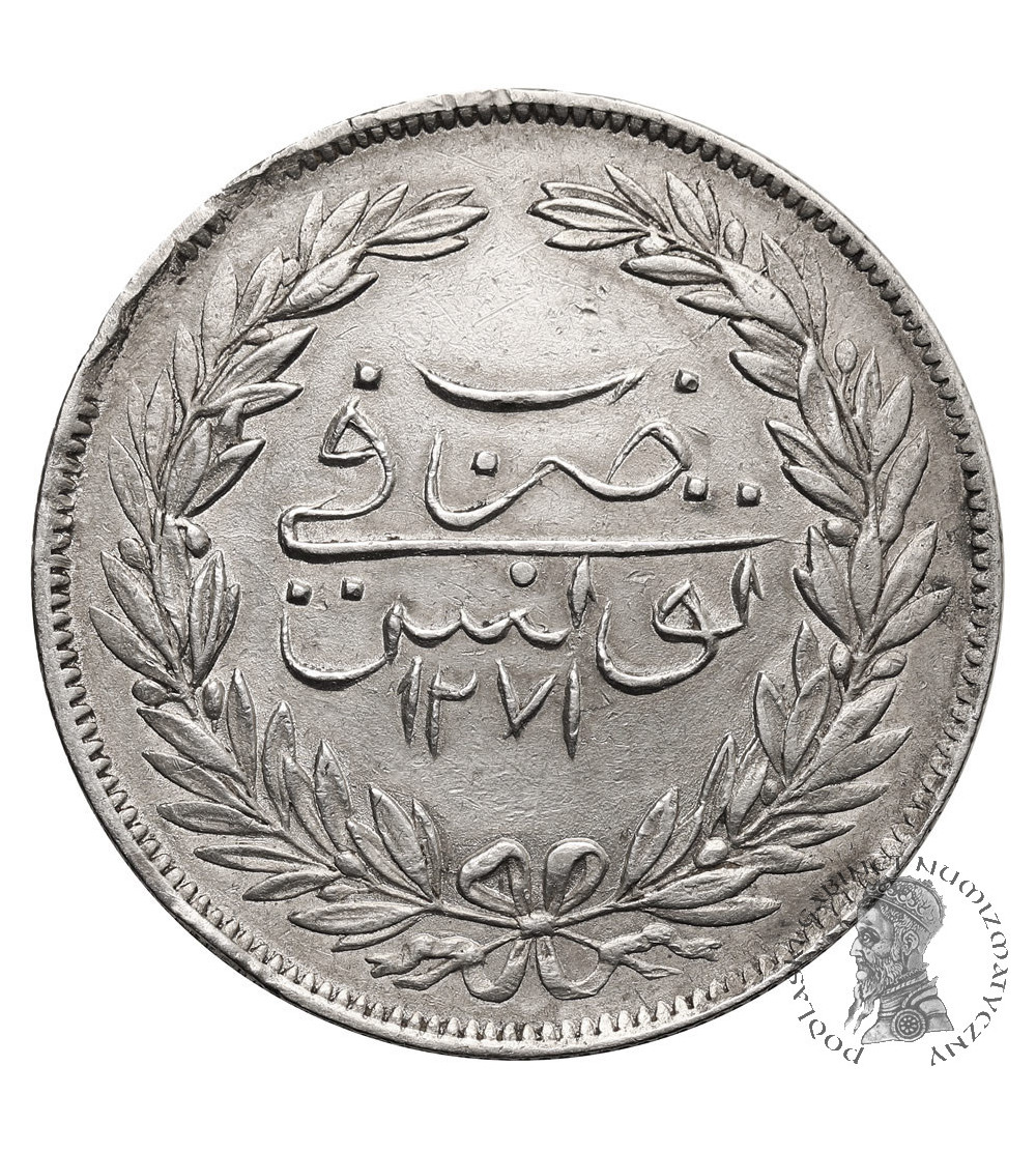 Tunisia, Sultan Abdul Aziz i Muhammad al-Sadiq Bey, 1860-1876 AD. 5 Piastres, AH 1281 / 1864 AD