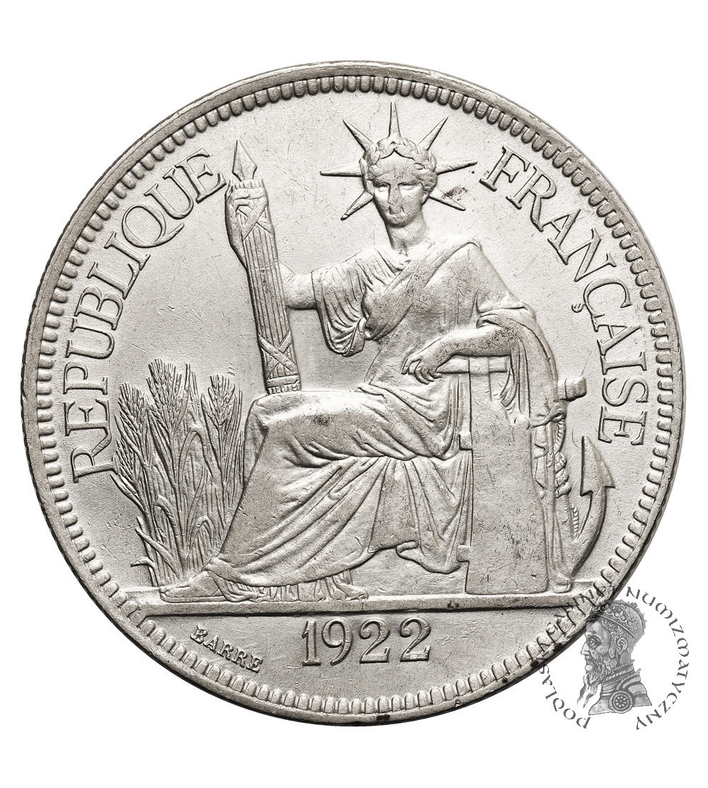 French Indochina. 1 Piastre 1922 H, Heaton Mint