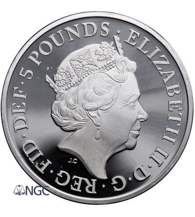 Great Britain 5 Pounds 2017, Queens Sapphire Jubilee - PIEFORT - NGC PF 66 Ultra Cameo