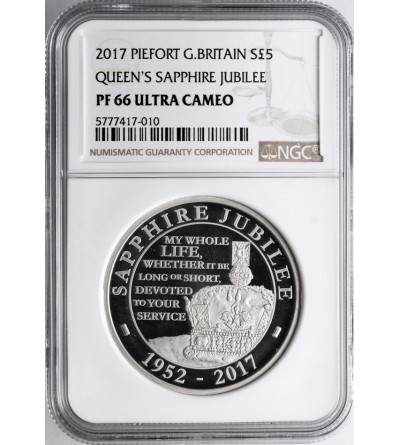 Great Britain 5 Pounds 2017, Queens Sapphire Jubilee - PIEFORT - NGC PF 66 Ultra Cameo