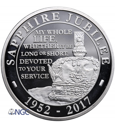 Wielka Brytania 5 funtów 2017, Szafirowy Jubileusz Rządów Elżbiety 1952-2017 - PIEFORT NGC PF 66 Ultra Cameo