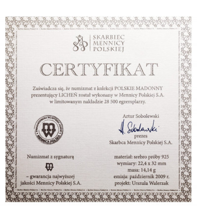 Polska. Srebrna sztabka kolekcjonerska Polskie Madonny, Licheń