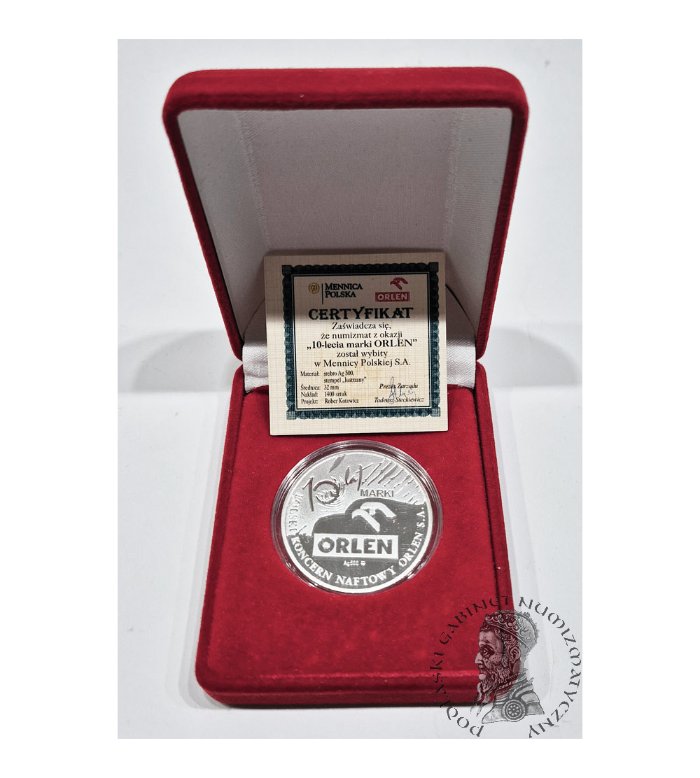 Polska. Srebrny medal z okazji 10 lecia marki Orlen