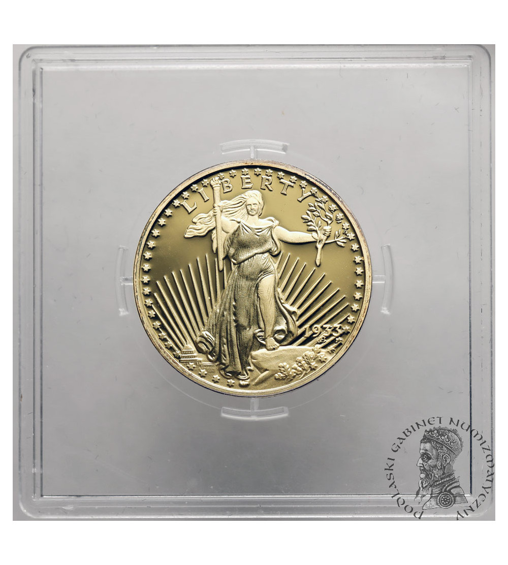 USA. 20 dolarów Double Eagle 1933, REPLIKA, srebro platerowane 24 karatowym złotem