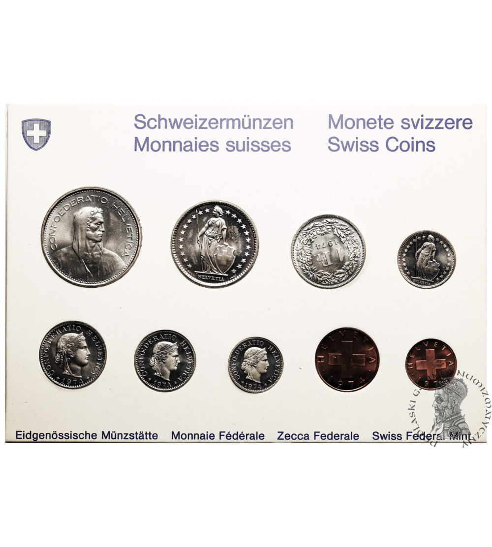 Szwajcaria. Zestaw rocznikowy 1974, 9 monet