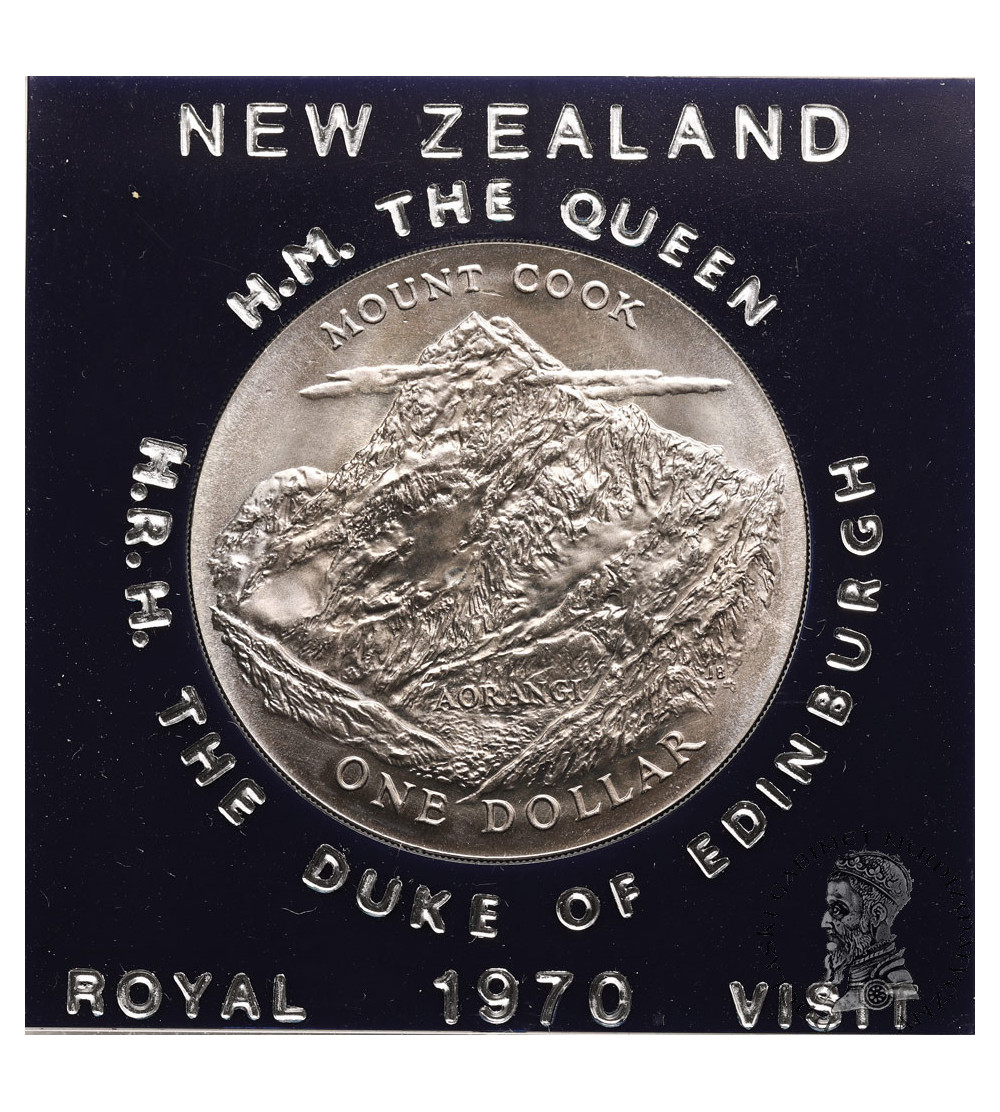 New Zealand, Elizabeth II (1952-2022). 1 Dollar 1970, Royal Visit, Mount Cook
