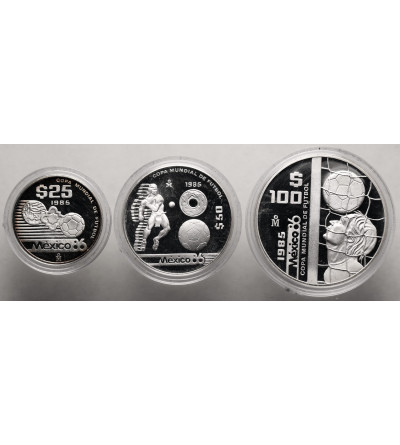 Mexico. Official collector's silver set: 25, 50, 100 Pesos 1986, FIFA World Cup - Proof
