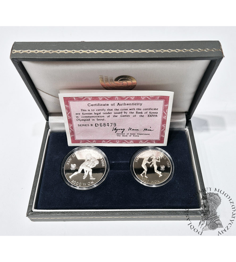 South Korea. Official set: 1000, 2000 Won 1987, XXIV Summer Olympics Seoul 1988 - Proof