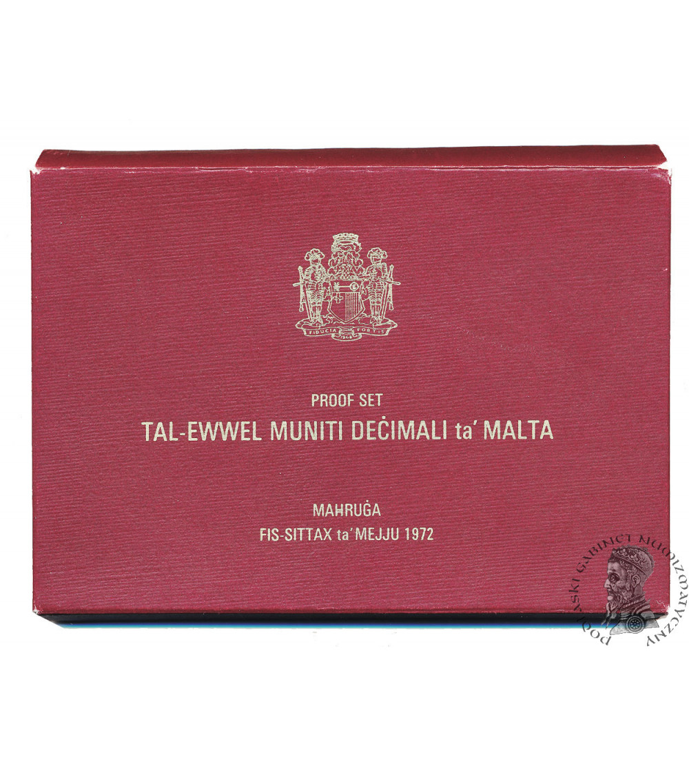 Matla. Proof set of decimal coins from 1972, 8 coins, "Tal-Ewwel Muniti Decimali ta Malta"