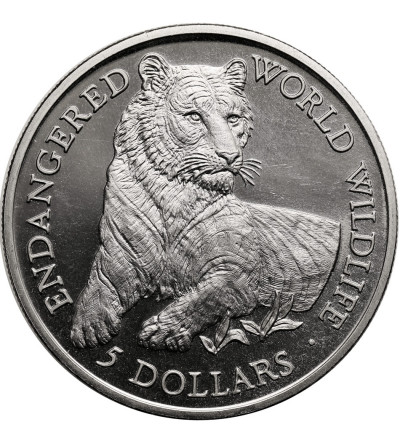 Cook Islands, Elizabeth II (1952-2022). 5 Dollars 1990, Tiger, Series: Endangered World Wildlife