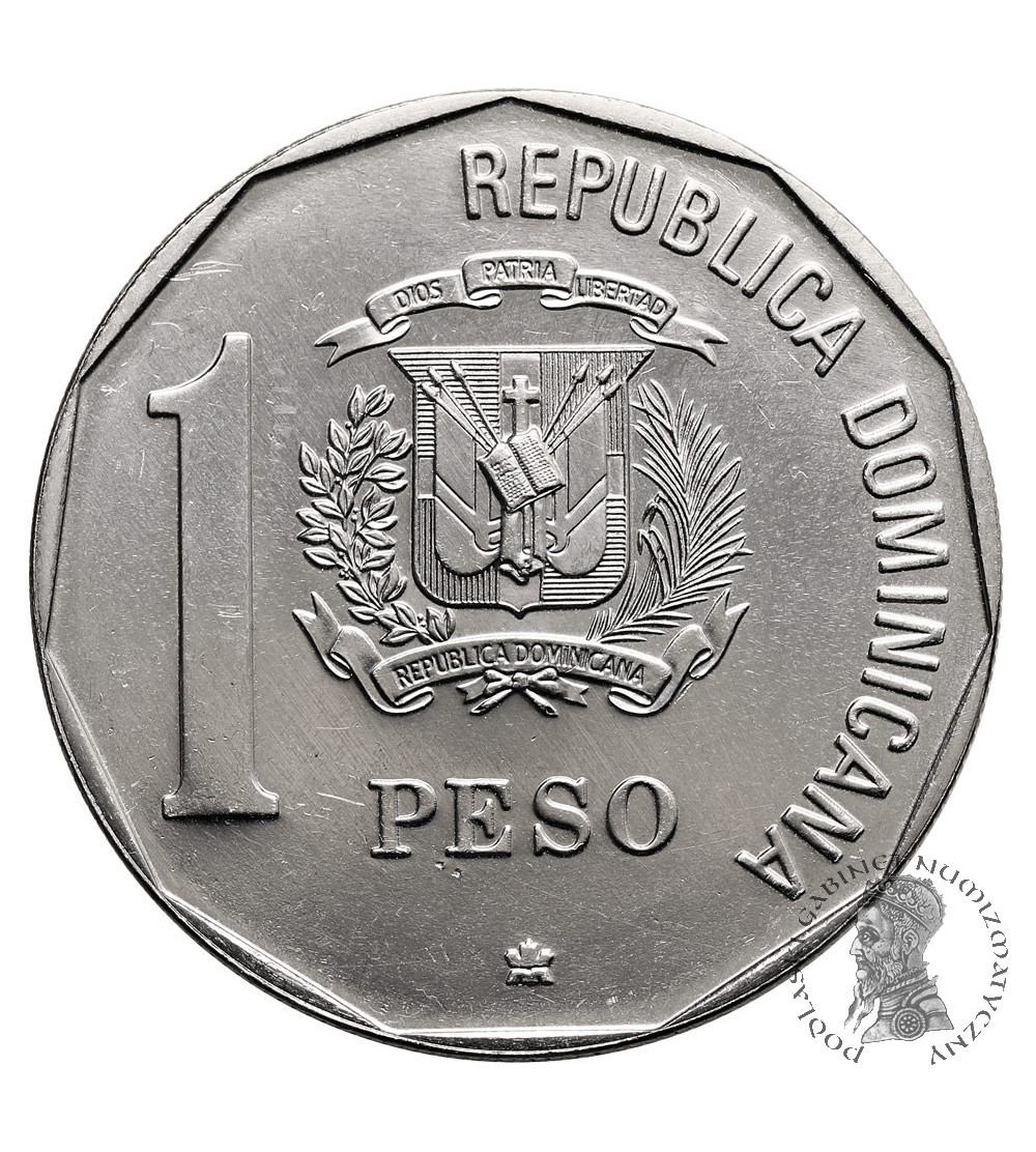 Dominikana. 1 Peso 1990, Kolumb prezentuje Rdzennych Mieszkańców Ameryki, Seria: 500 rocznica odkrycia i ewangelizacji Ameryki