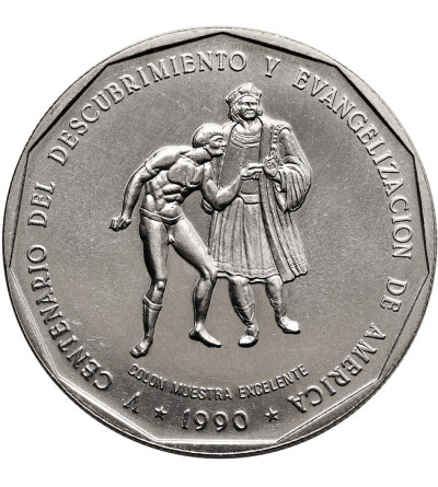 Dominikana. 1 Peso 1990, Kolumb prezentuje Rdzennych Mieszkańców Ameryki, Seria: 500 rocznica odkrycia i ewangelizacji Ameryki