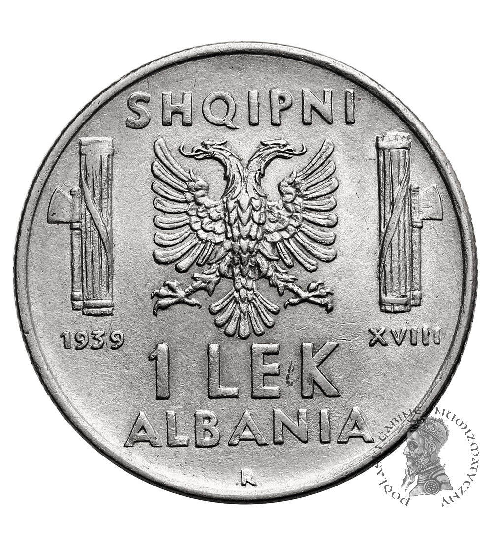 Albania, okupacja włoska. 1 Lek 1939 R, Rzym, Vittorio Emmanuel III 1939-1943