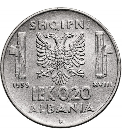 Albania, okupacja włoska. 0,20 Lek 1939 R, Rzym, Vittorio Emmanuel III 1939-1943