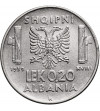 Albania, okupacja włoska. 0,20 Lek 1939 R, Rzym, Vittorio Emmanuel III 1939-1943