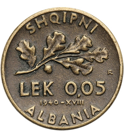 Albania, okupacja włoska. 0,05 Lek 1940 R, Rzym, Vittorio Emmanuel III 1939-1943