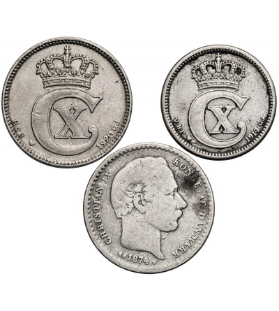 Dania. Zestaw 3 monet: 10 Ore 1914, 25 Ore 1874, 25 Ore 1920