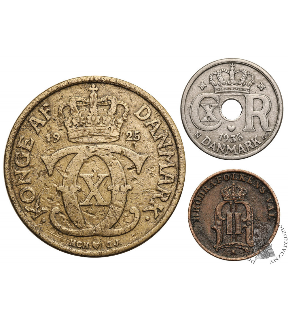 Sweden / Dania. Set of 3 coins:  1 Ore 1903, 10 Ore 1935, 2 Kroner 1925