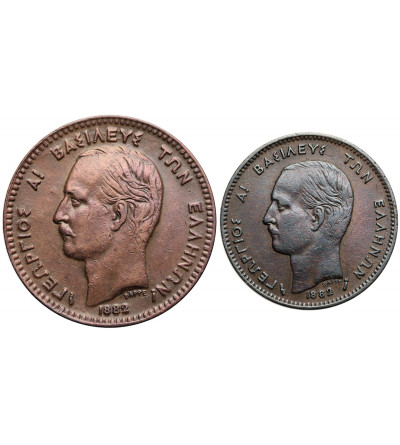 Greece, George I (1863-1913). Set of 2 coins: 5 Lepta 1882 A and 10 Lepta 1882 A1882 A