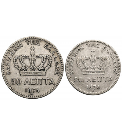 Greece, George I (1863-1913). Set of 2 coins: 20 Lepta 1874 A and 50 Lepta 1874 A