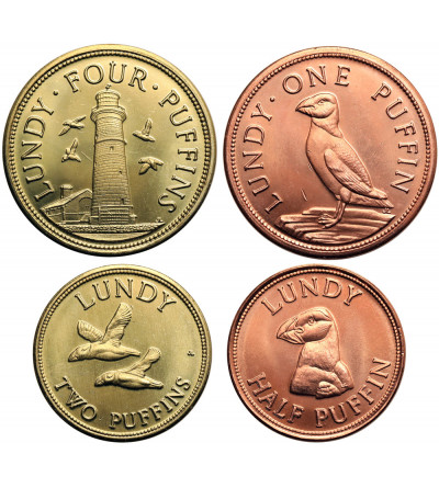 Lundy, British Administration. Set of 1/2, 1, 2, 4 Puffins 2011 - 4 Fantasy Coins, Private Issue for Collectors