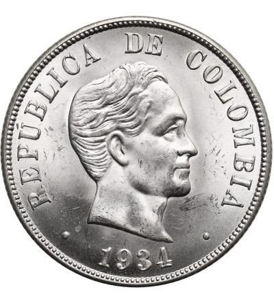 Colombia, Republic. 50 Centavos 1934 (S), Simon Bolivar
