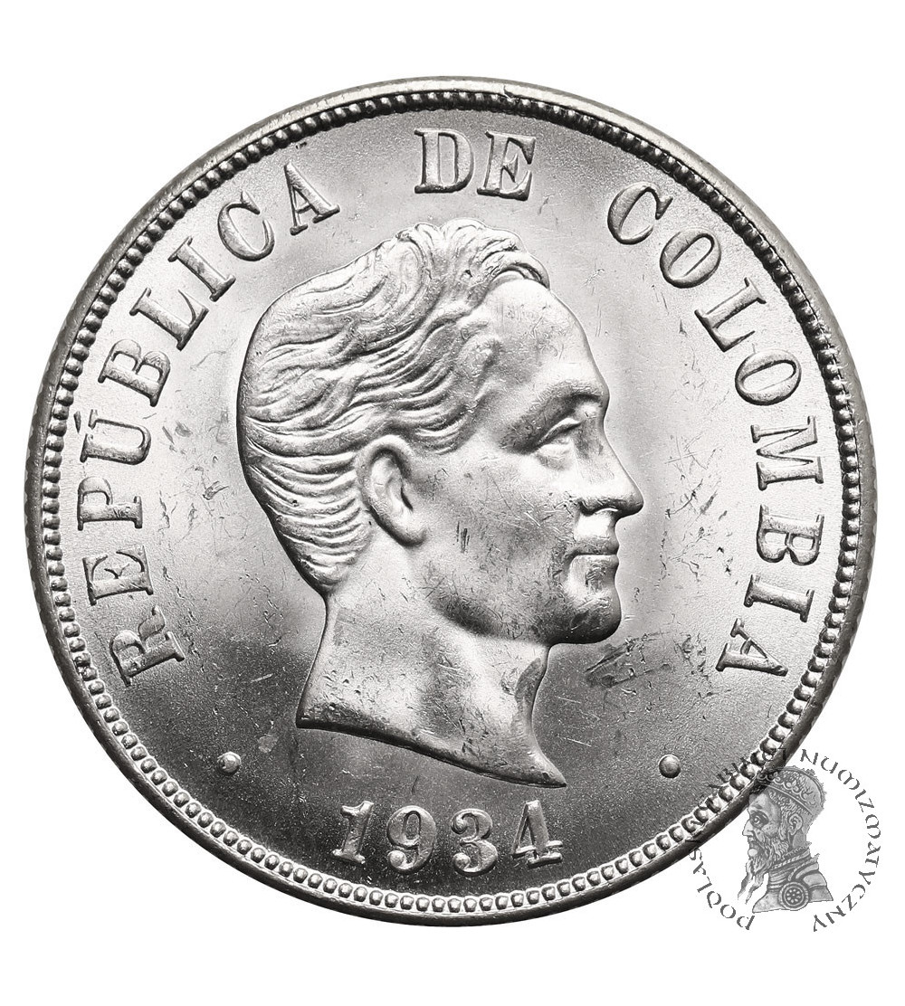 Kolumbia, Republika. 50 Centavos 1934 (S), Simon Bolivar