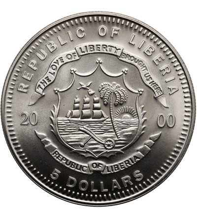 Liberia. 5 Dollars 2000, First Man on the Moon