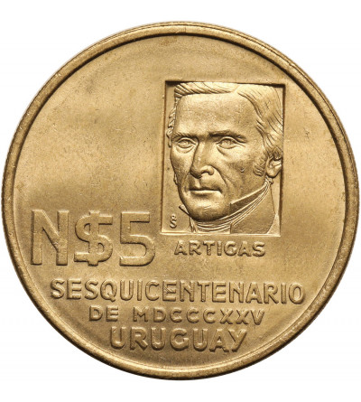 Urugwaj. 5 Pesos 1975, José Artigas, 150 Rocznica Ruchu Rewolucyjnego