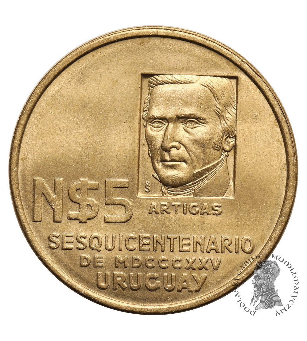 Uruguay. 5 Pesos 1975, José Artigas, 150th Anniversary of the Revolutionary Movement