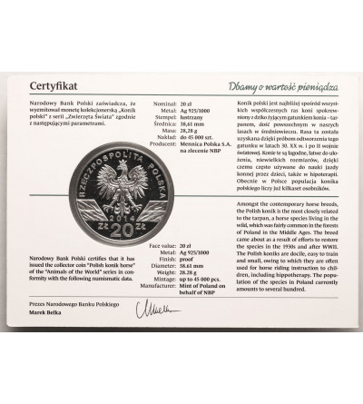 Poland. 20 Zlotych 2014, Polish konik horse (Equus caballus gmelini), Animals of the World series - Proof