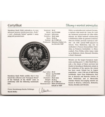 Polska. 20 złotych 2013, Żubr (Bison bonasus), seria Zwierzęta Świata