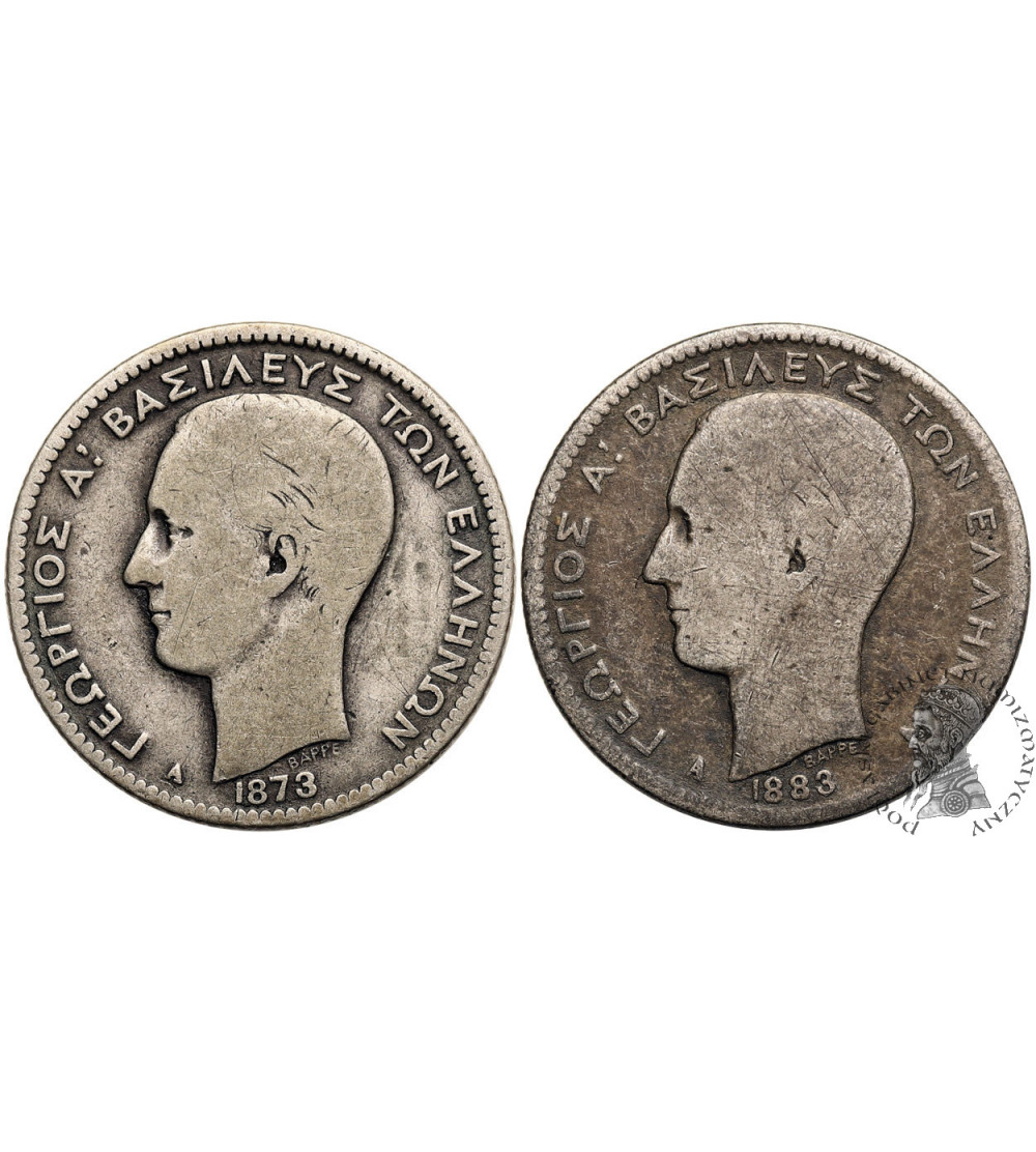 Greece, George I (1863-1913). Set of 2 x 1 drachma 1873 and 1883