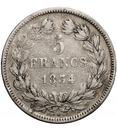 France, Louis-Philippe (1830-1848). 5 Francs 1834 W, Lille Mint