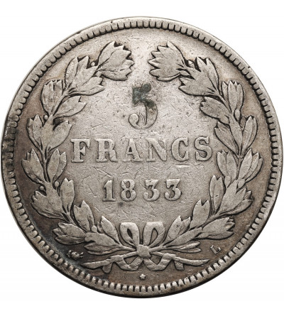 Francja, Louis-Philippe (1830-1848). 5 franków 1833 L, Bajonna