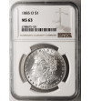 USA. Morgan Dolar 1885 O, Nowy Orlean - NGC MS 63