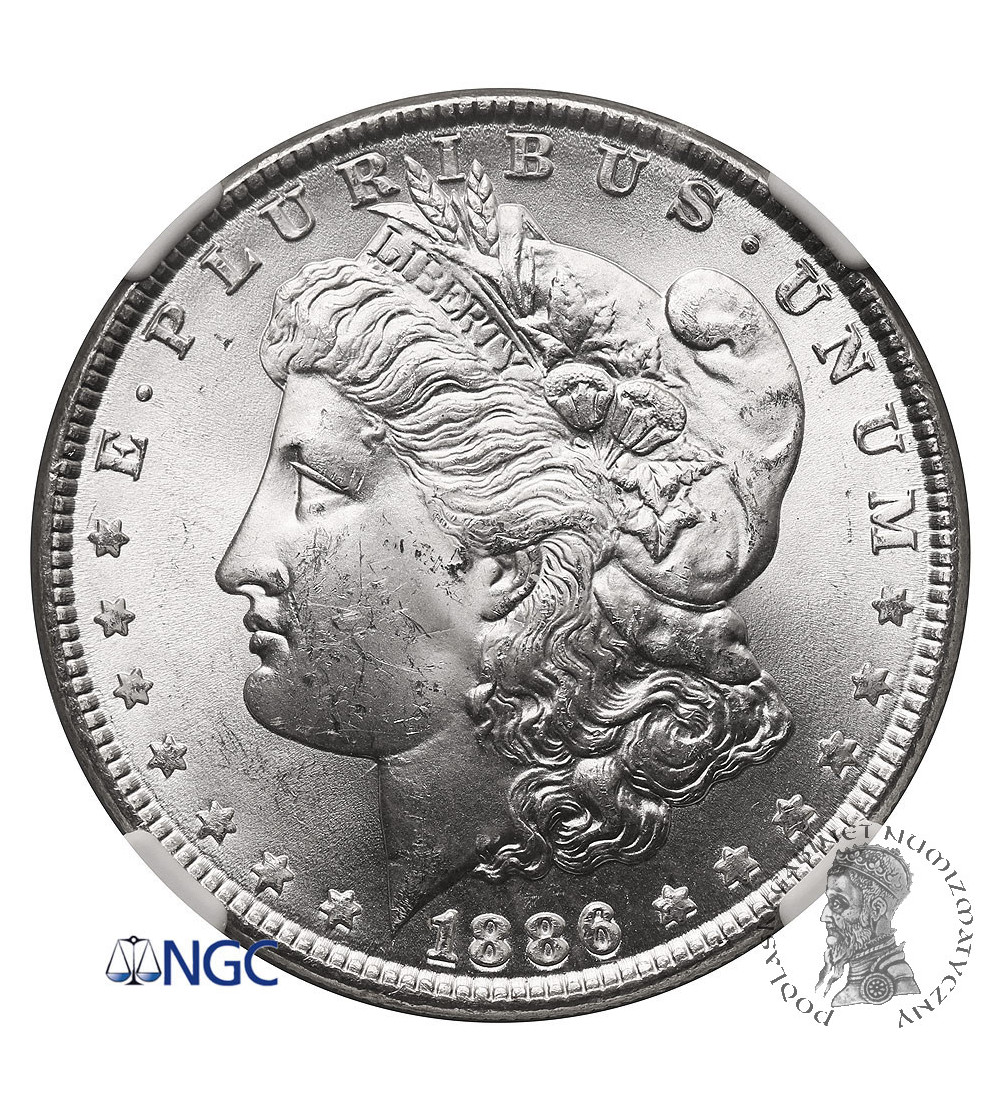 USA. Morgan Dolar 1886, Filadelfia - NGC MS 63