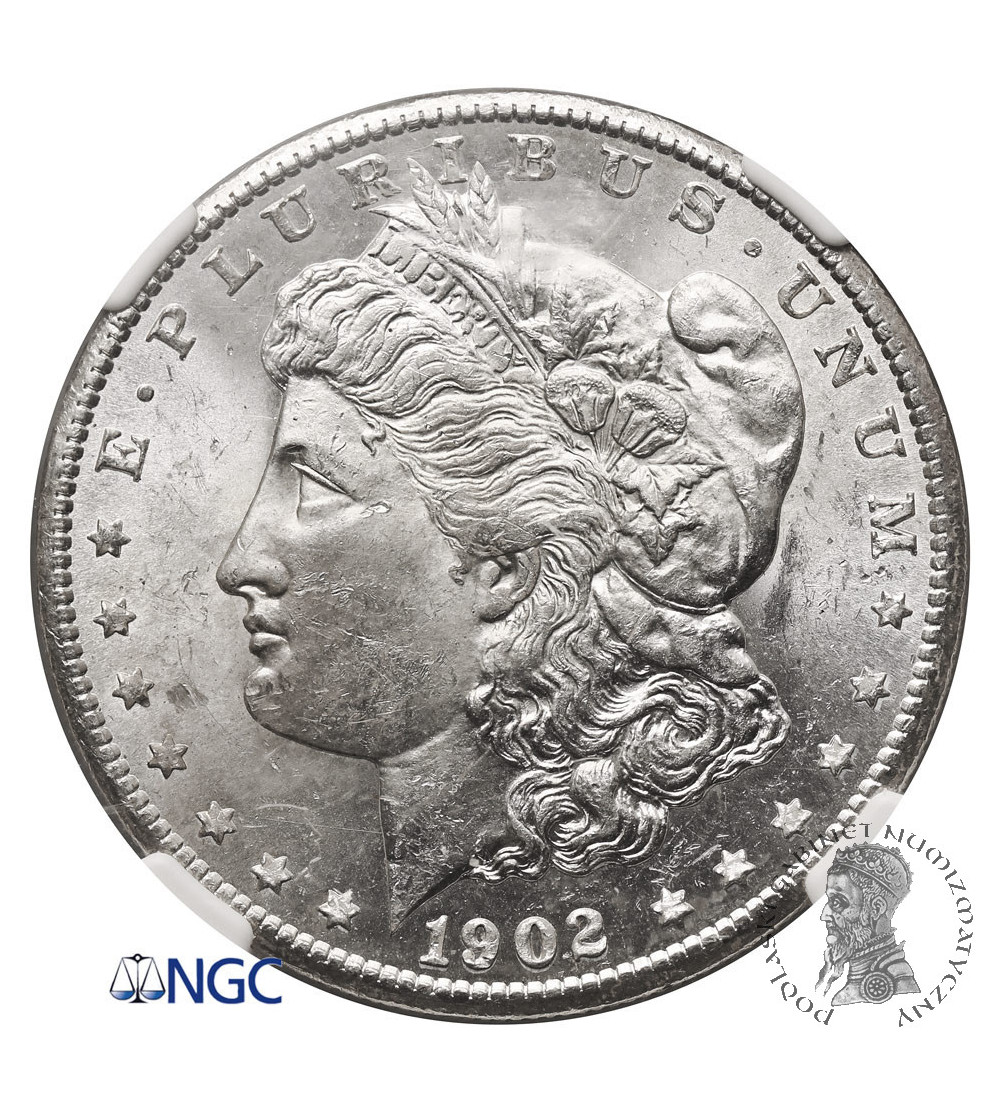 USA. Morgan Dolar 1902 O, Nowy Orlean - NGC MS 63