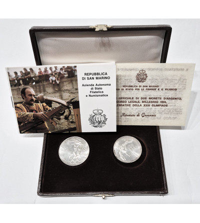 San Marino. Set of 500 Lire and 1000 Lire 1984, XXIII Summer Olympic Games in Los Angeles