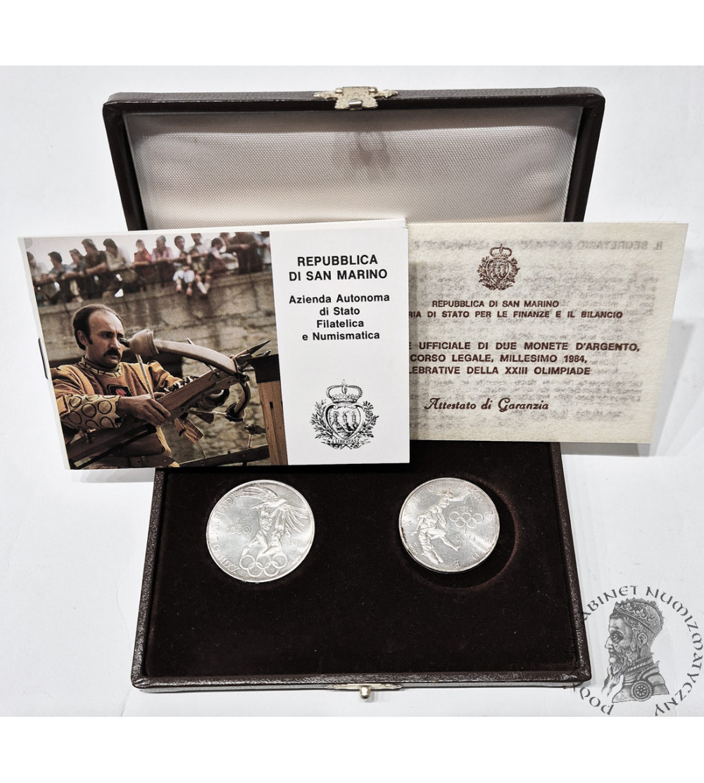San Marino. Set of 500 Lire and 1000 Lire 1984, XXIII Summer Olympic Games in Los Angeles