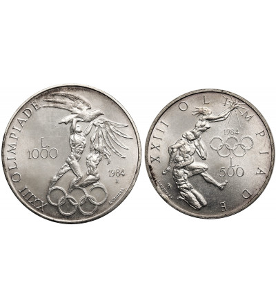 San Marino. Set of 500 Lire and 1000 Lire 1984, XXIII Summer Olympic Games in Los Angeles