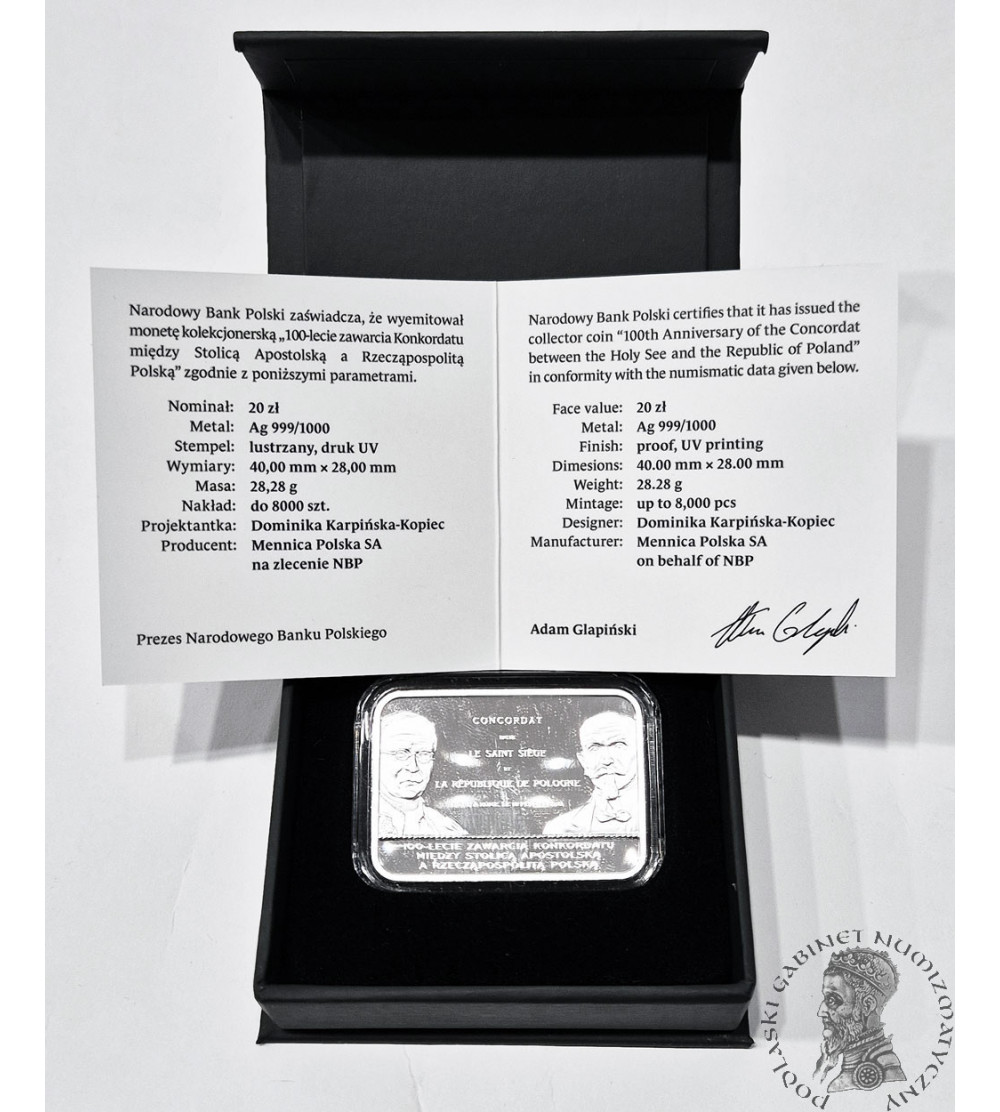 Poland. 20 Zlotych 2025, 100th anniversary of the Concordat between the Holy See and the Republic of Poland - Proof