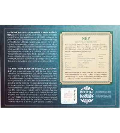 Polska. 20 złotych 2012, Oficjalna Moneta UEFA EURO 2012