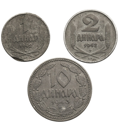 Serbia, Okupacja niemiecka(1941-1944). Zestaw 1 dinar 1942, 2 dinary 1942, 10 dinarów 1943