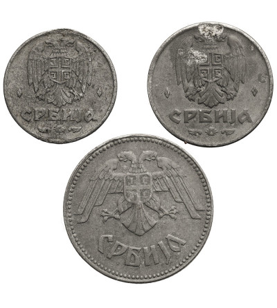 Serbia, Okupacja niemiecka(1941-1944). Zestaw 1 dinar 1942, 2 dinary 1942, 10 dinarów 1943
