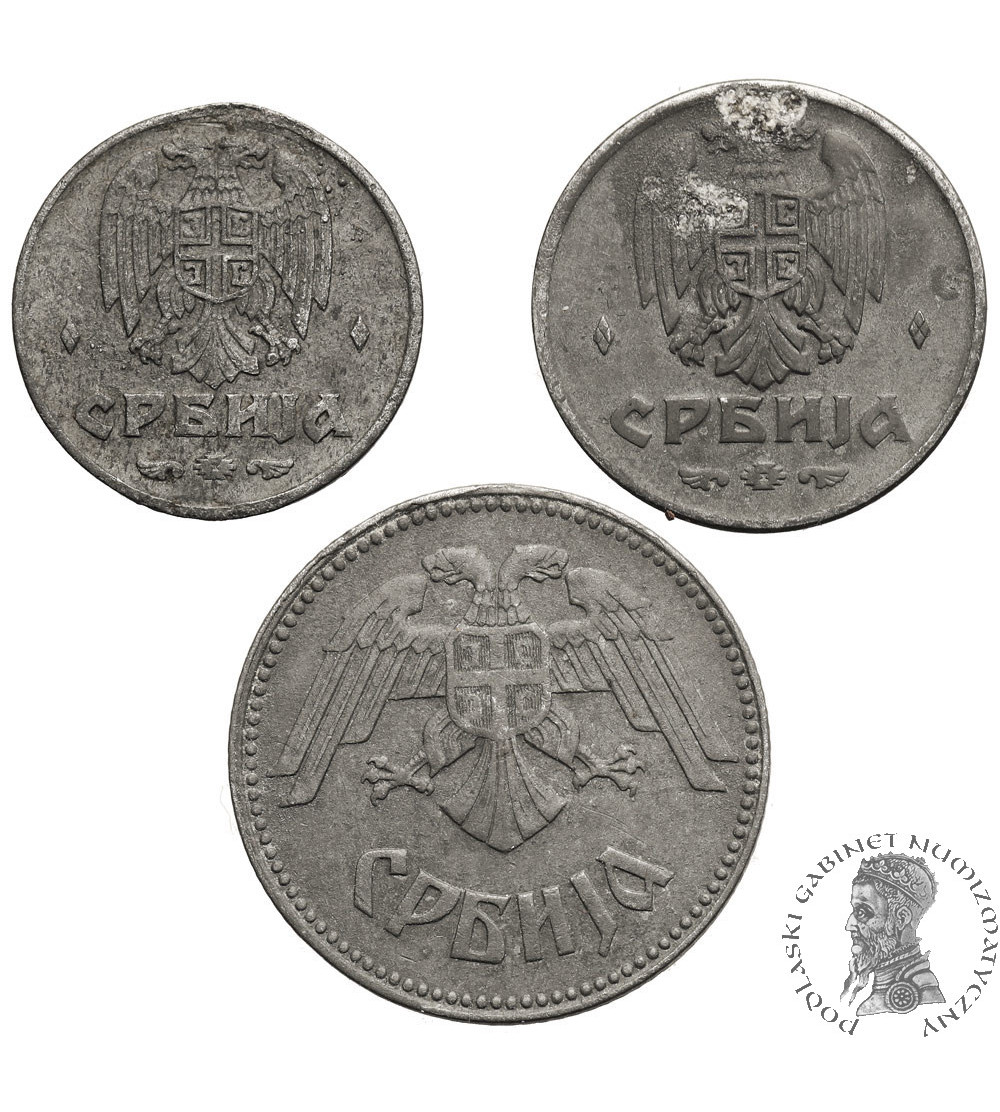 Serbia, Okupacja niemiecka(1941-1944). Zestaw 1 dinar 1942, 2 dinary 1942, 10 dinarów 1943